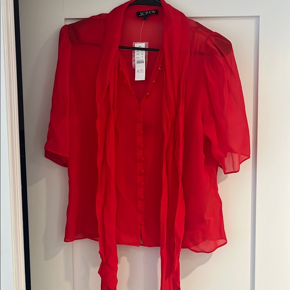J. Crew Vibrant Red Sheer Blouse